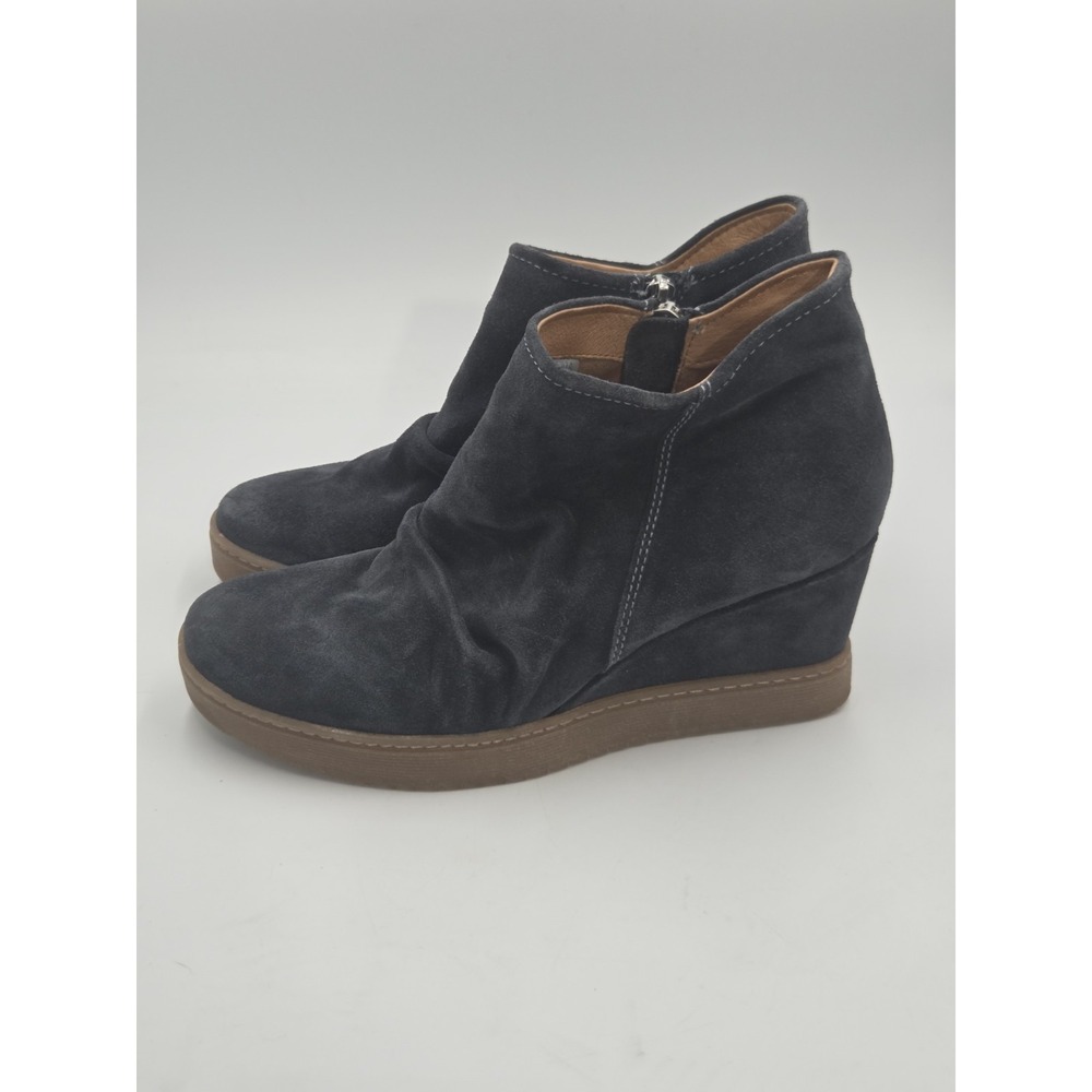 Sofft Siri Women's Blue Suede Wedge Ankle Boot Size US 9.5 Waterproof EUC